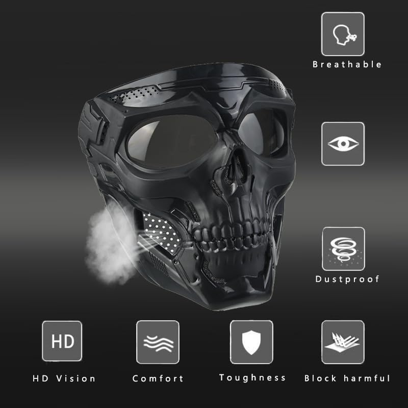 Airsoft Skull Mask Full Face Tactical Masks with PC Lens，Resistant Army Fans Supplies Tactical Mask for Halloween Paintball Game Movie Props Party and Other Outdoor Activities