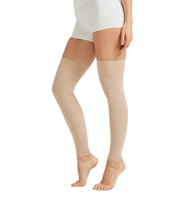 NURCOM 15-20 mmHg Compression Stockings for Women & Men, Footless Thigh High Compression Sleeves with Dot Silicone Band, Graduated Support Pressure Stockings-Ideal for Athletic, Medical, Travel Use