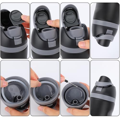 11pcs Replacement Kit for Owala, Water Bottle Parts Accessories Including 3 Silicone Stoppers Lid Top Cover Cap Insert Rubber Seal Gaskets 1 Cleaning Brush 3 Straws and Cutting Tool