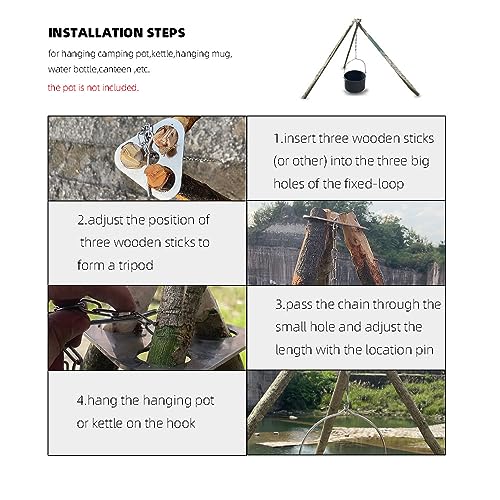 Camping Tripod Board£¬Turn Branches into Campfire Tripod £¬Stainless Steel Campfire Support Plate with Adjustable Chain for Hanging Cookware,Portable Camping Gear (Standard)