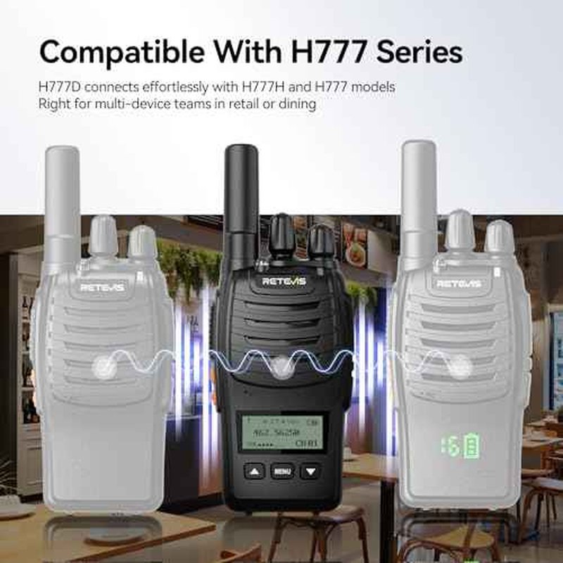 Retevis H777D Walkie Talkies for Adults with LCD Screen, Type-C Charging, FRS Long Range Handheld 2 Way Radio, Hand Free Rechargeable, for Business Restaurant Retail Church(6 Pack)
