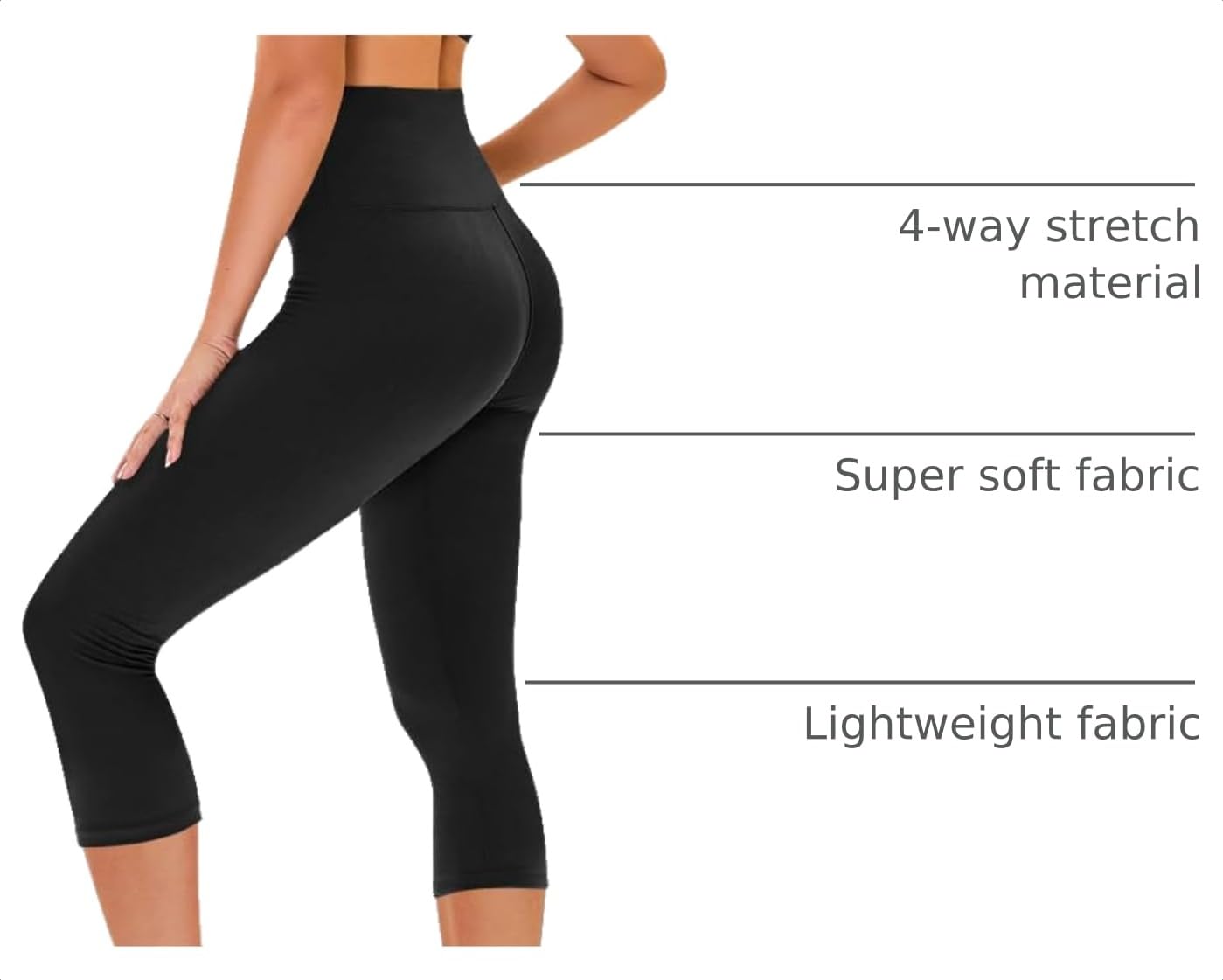 TNNZEET Capri Leggings for Women - Tummy Control Black Leggings with Pockets High Waisted Yoga Pants Workout Cycling Leggings