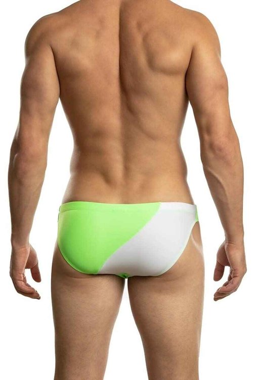 Jack Adams Men's Standard Color Wave Second Skin 1" Swim Brief, Lime/White