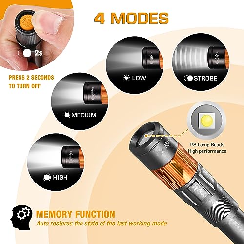 EverBrite Rechargeable Pen Light, 300 Lumens EDC Flashlight, Zoomable LED Pocket Flashlight with Clip, Memory Function and USB C Cable Included, for Camping, Emergency, Grey