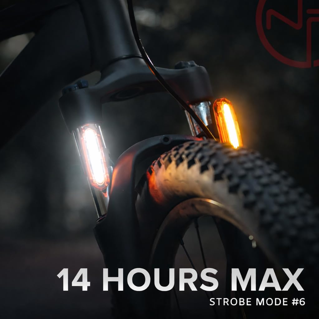 DUO-120 Red & White LED USB-C Rechargeable Bike Light Set Strobe Flashing Front or Rear Safety Warning Road Bike, Mountain Bike, BMX (2 Pack)