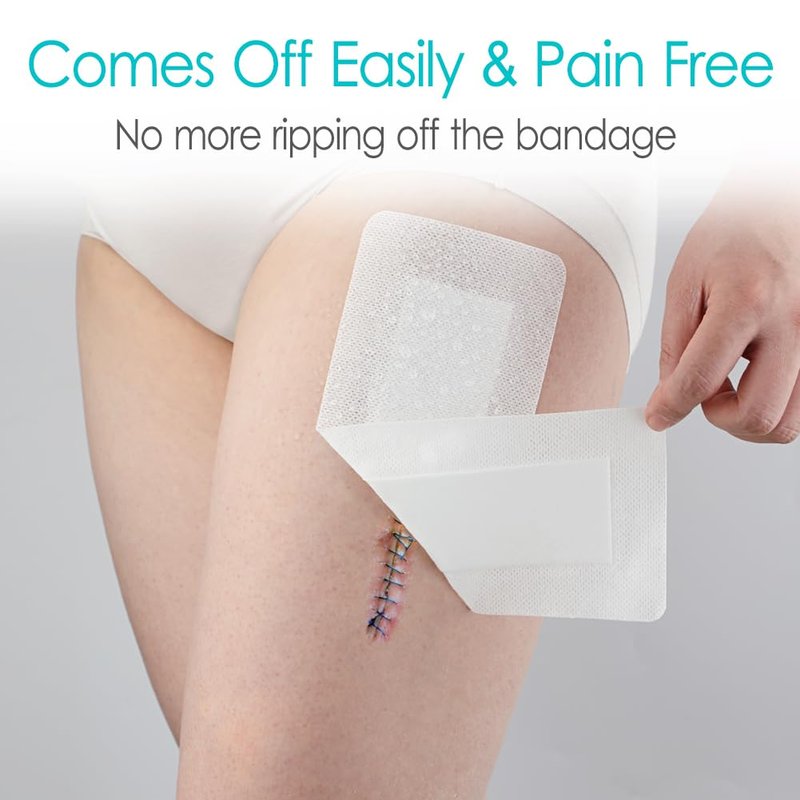 Waterproof Knee Replacement Surgery Adhesive Island Dressings Hip Surgery Shower Protector Bandage Patches for Long Incision Post Surgical Wounds Cover Breathable Bordered Gauze 4"x10"(Pack of 10)