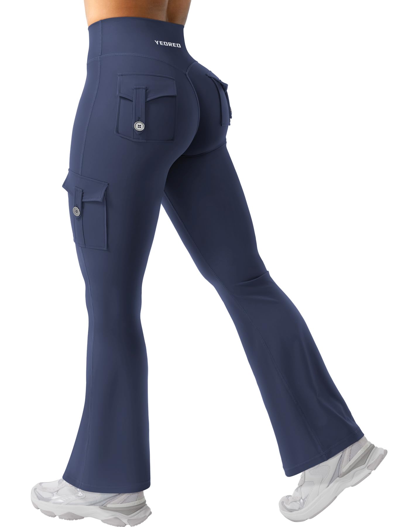 YEOREO CoreFlex Women Workout Flare Leggings with Pockets Scrunch Cargo Gym Yoga Leggings Navy XS