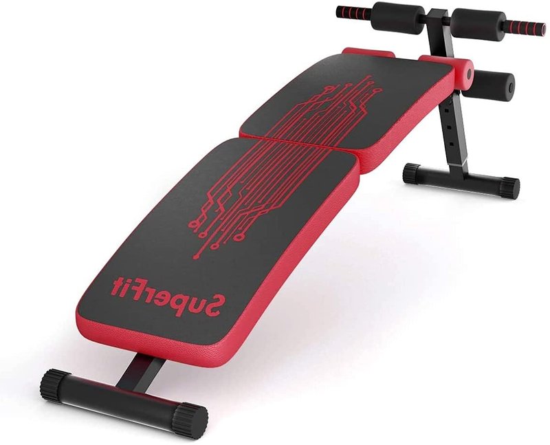 Zimbala Sit Up Bench - Adjustable Utility Slant Board with Reserve Crunch Handle, Abdominal Training Workout Bench for Home Gym (Red)