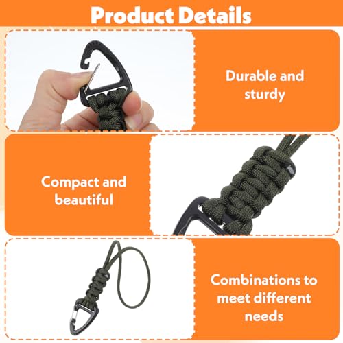 3 Pack Paracord Lanyard with Triangle Carabiner Clip ? Durable Rope Keychain for Keys, Backpack, Outdoor Survival, Camping & Gear (Black, Army Green, Orange)
