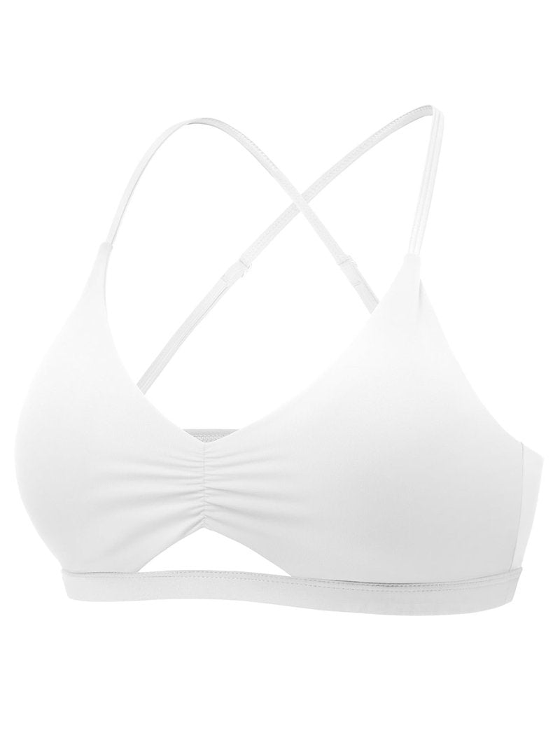YEOREO Women's Sports Bras Chilene Strappy Criss Cross Open Back Low Impact Removable Cups Gym Yoga Workout Bra White