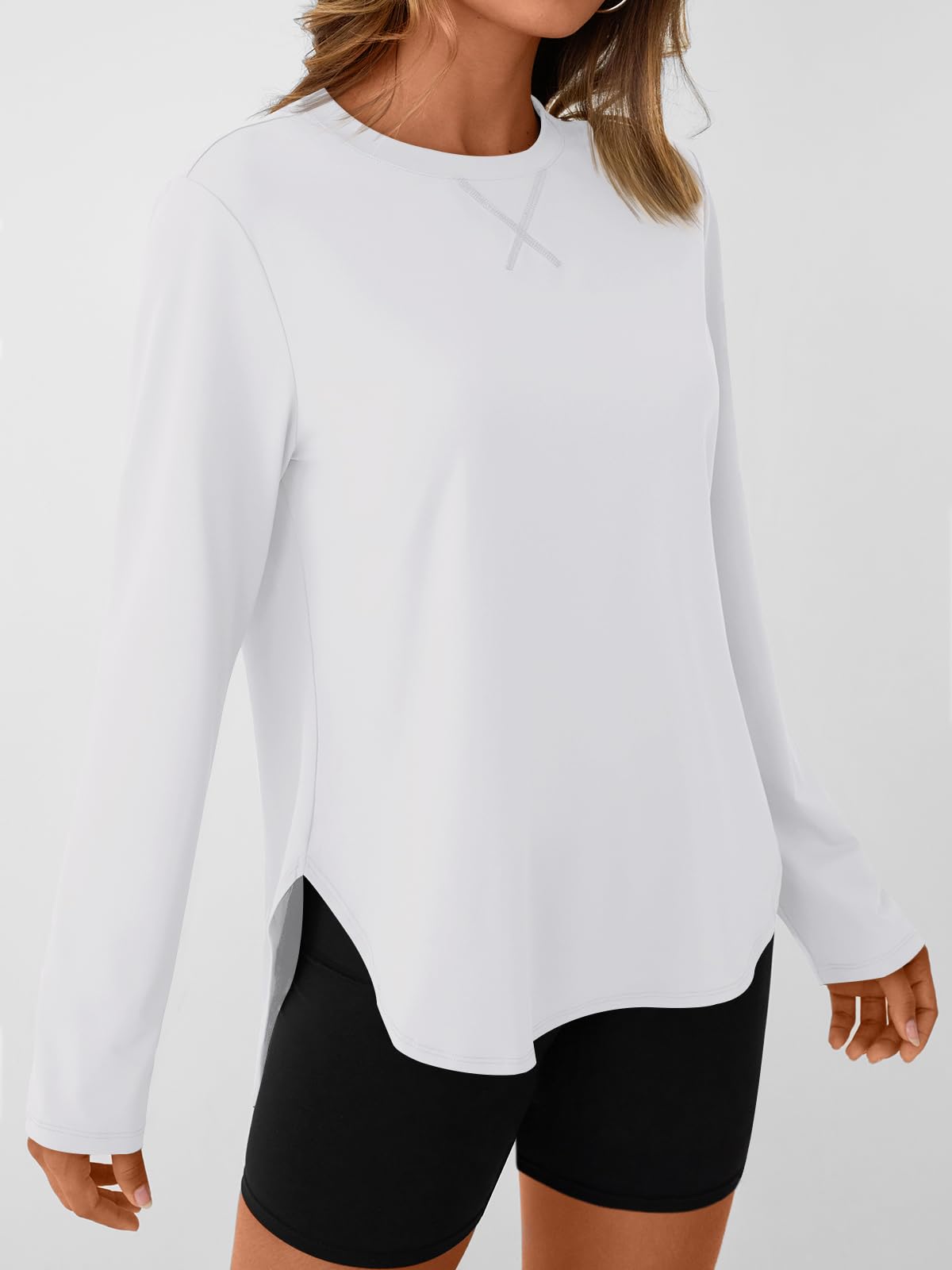 AUTOMET Women's Long Sleeve Workout Tops Running Hiking Sun Shirts Gym UPF 50+ UV Protection Tshirts 2026 Quick Dry Clothes White M