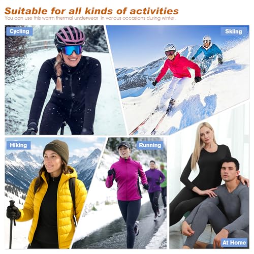 Thermal Underwear for Women Long Johns Set Fleece Lined Warm Base Layer Long Sleeve for Weather Top Bottom Winter