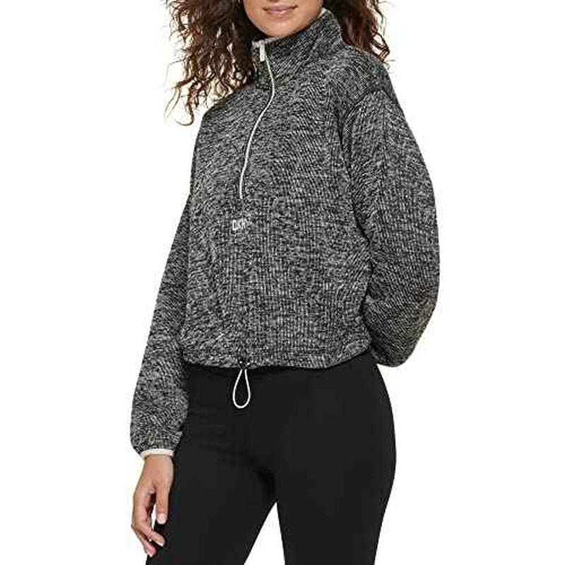 DKNY Women's Half Zip Fleece Sweater with Cinch Waist