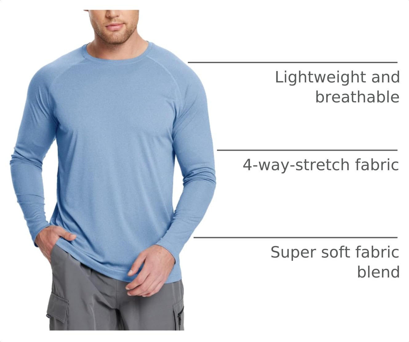 baleaf Men's Long Sleeve Running Shirts Workout Tops Quick Dry SPF Rash Guard Lightweight Hiking Sun Protection t Shirt Blue M