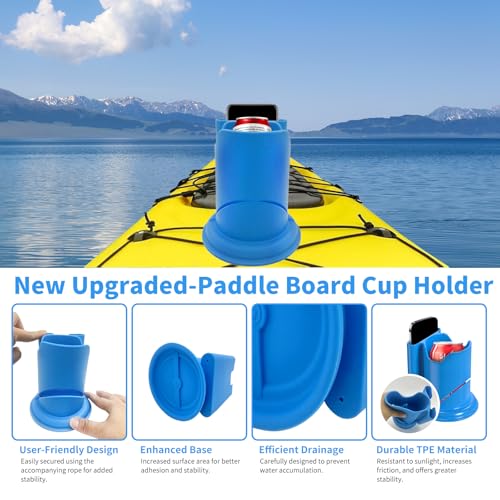 Paddle Board Cup Holder - Kayak Drink Holder for SUP, Paddle Board Accessories, No-Spill Elastic Cup Mount with Anti-Flip Design, Heavy-Duty TPE, Kayak & Paddleboard Phone Holder