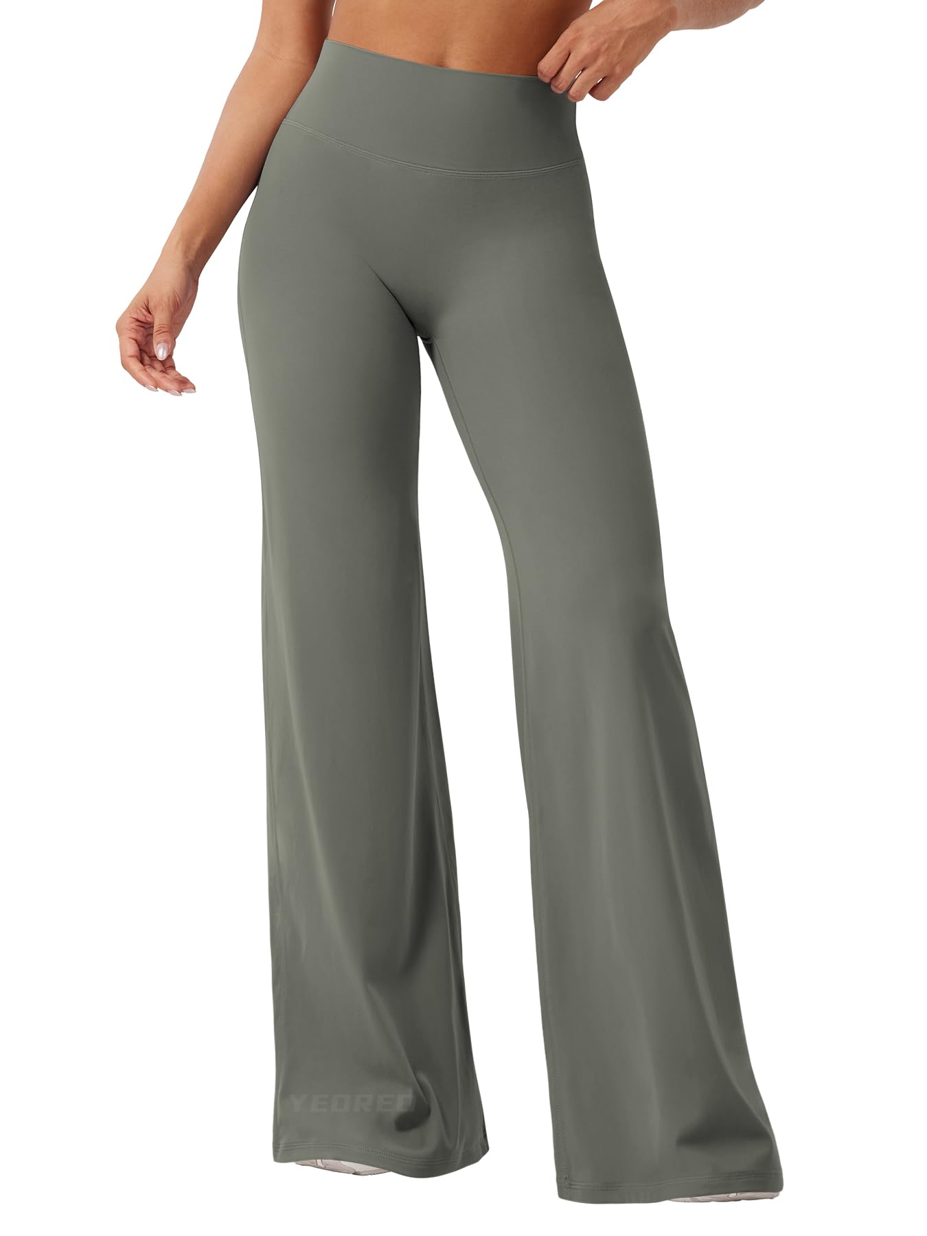 YEOREO Workout Leggings Womens No Front Seam Straight Leggings 35" High Waist Buttery Eddiy Gym Yoga Pants Gray Green XL