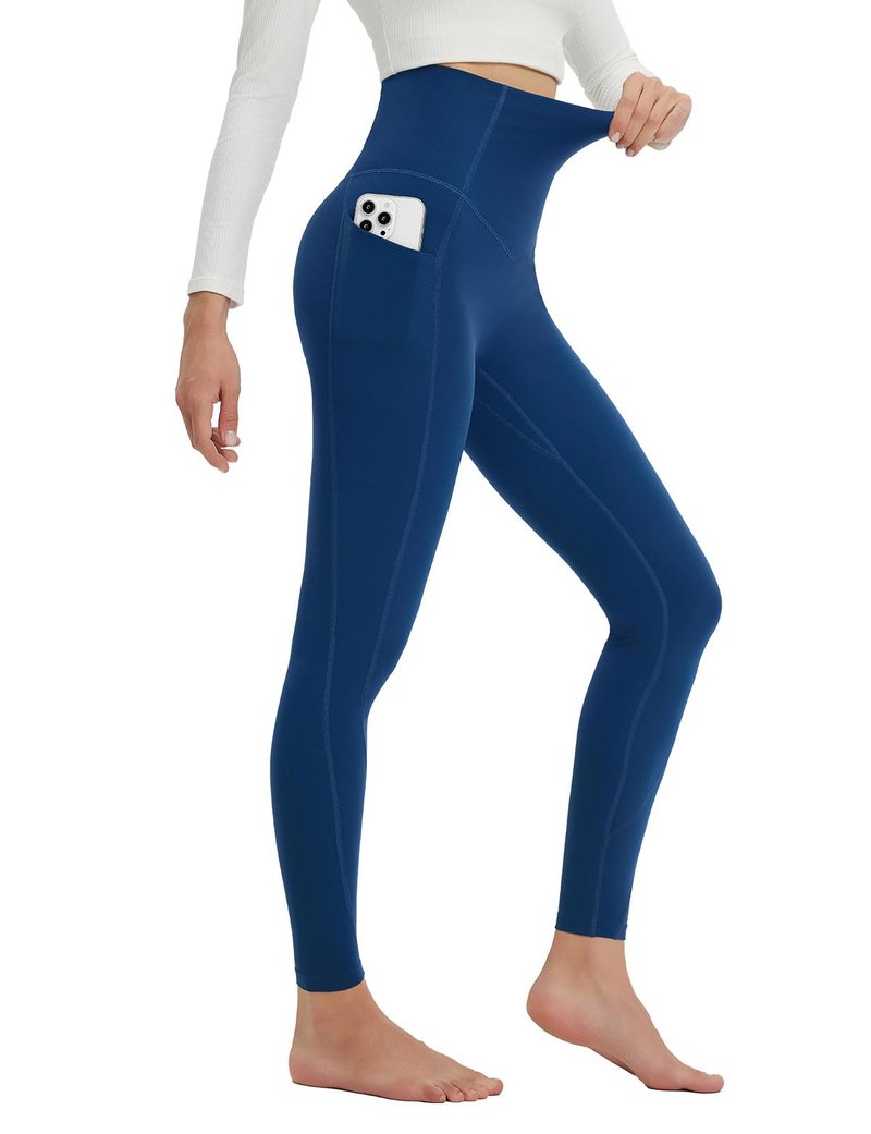 baleaf Super High Waisted Leggings for Women with Pockets Stretchy Tummy Control Soft Yoga Workout Gym Petite Pants Navy Blue M