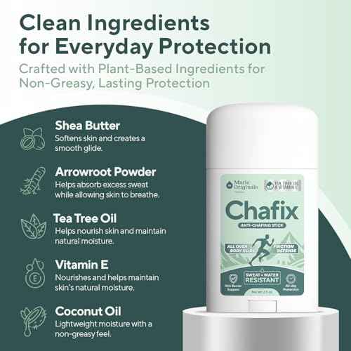 Marie Originals Chafix Anti Chafing Stick ? 2.5oz | Plant-Based Anti Chafe Stick with Shea Butter, Arrowroot & Tea Tree | Sweat & Water Resistant, No White Residue, Non Greasy Thigh Rub Protection