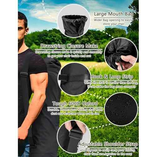 Heavy Duty 600D Oxford Folding Chair Replacement Bag fits GCI,Coleman for Camp Chairs - Large Mouth Camp Chair Storage Bag with Adjustable Shoulder Strap for Outdoor Travel Camping