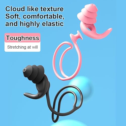 Swimming Ear Plugs for Adults,3 Pairs Anti-Lost Waterproof Reusable Silicone Swim Earplugs for Swimming Showering Surfing Snorkeling (Black,Blue,Cyan, Adults Size)