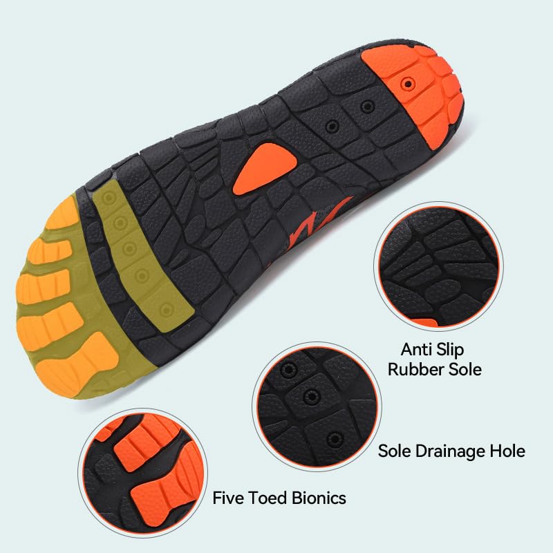 RUFONE Hike Footwear Barefoot for Women Men Breathable & Non-Slip Athletic Barefoot Shoes Wide Toe Water Shoes Orange