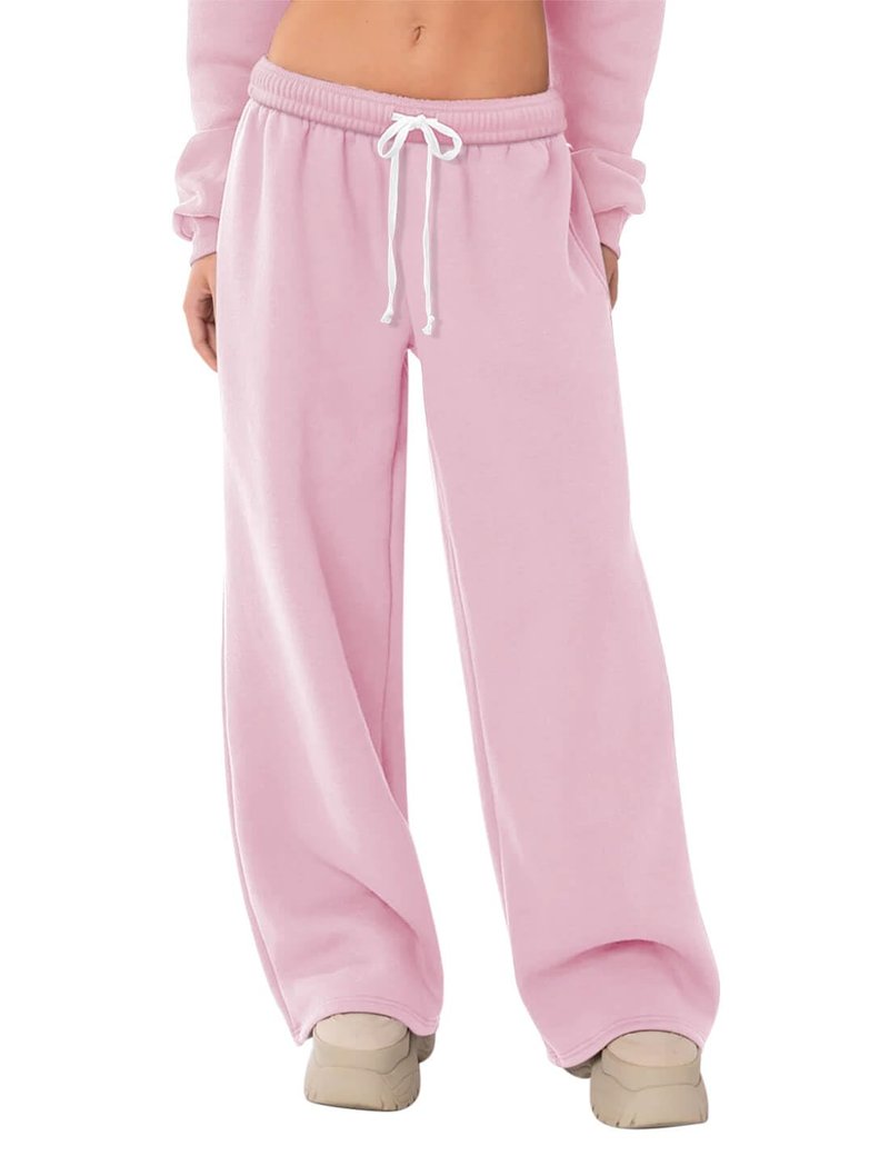 HeSaYep Women's Fleece Lined Sweatpants Wide Leg Baggy High Waisted Sweat Pants Drawstring Lounge Trousers Y2K Straight Leg Sherpa Pants Light Pink S