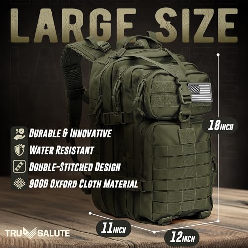 Tru Salute 45L Military Tactical Backpack Large Army 3 Day Assault Pack Molle Bugout Bag Rucksack (Amy Green)