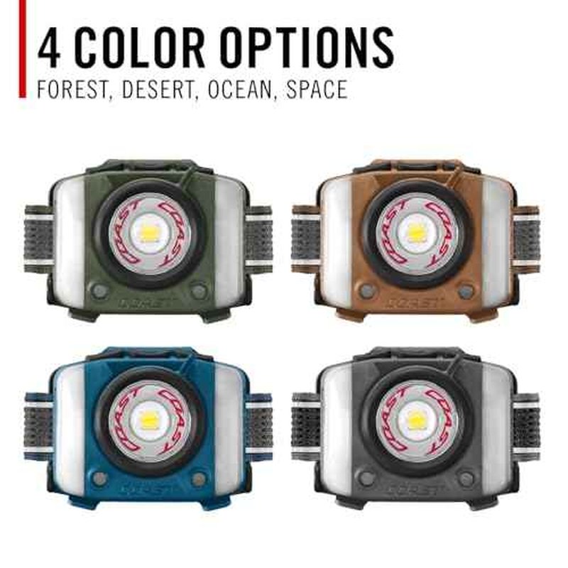 Coast FL97R Voice-Controlled 1200 Lumen Rechargeable LED Headlamp with Pure Beam¢ç Spot & Flood, ARC Lighting, Red & Green Color Modes, Glide Focus¢â Radial Arm Dial and USB-C Charge Port, Desert