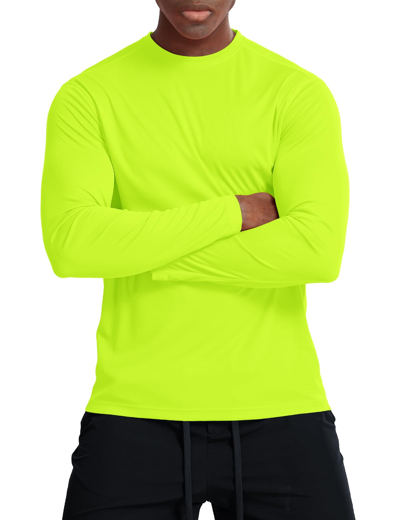 Running Shirts for Men Long Sleeve Dry Fit UPF/SPF 50+ (Neon Yellow,L)