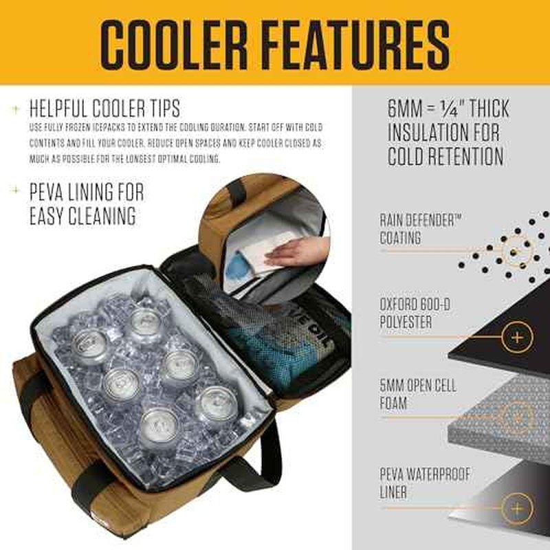 Carhartt Insulated Two Compartment Cooler, Durable Water Repellent Material W/Front Zippered Pocket for Camping, Beach & Travel