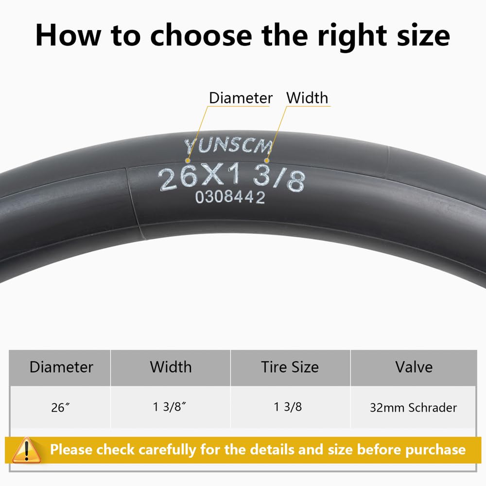 26x1 3/8 (37-590) Heavy Duty Bike Tubes AV32MM Schrader Valve Bicycle Tubes Premium Butyl Rubber Compatible with 26x1 3-8 26 x 1 3/8 Road,Gravel,City Bike Bicycle Tire Tubes 2-PCS