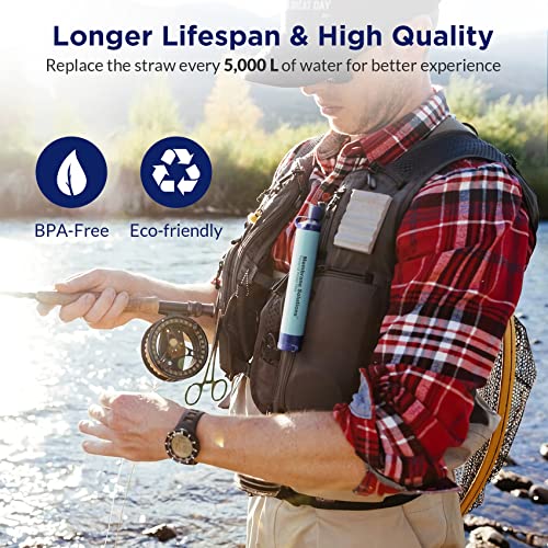 Membrane Solutions Personal Water Filter, Survival Filtration Straw Portable Gear, Emergency Preparedness, Supply for Drinking Hiking Camping Travel Hunting Fishing Team Family Outing (Blue, 1 Pack)