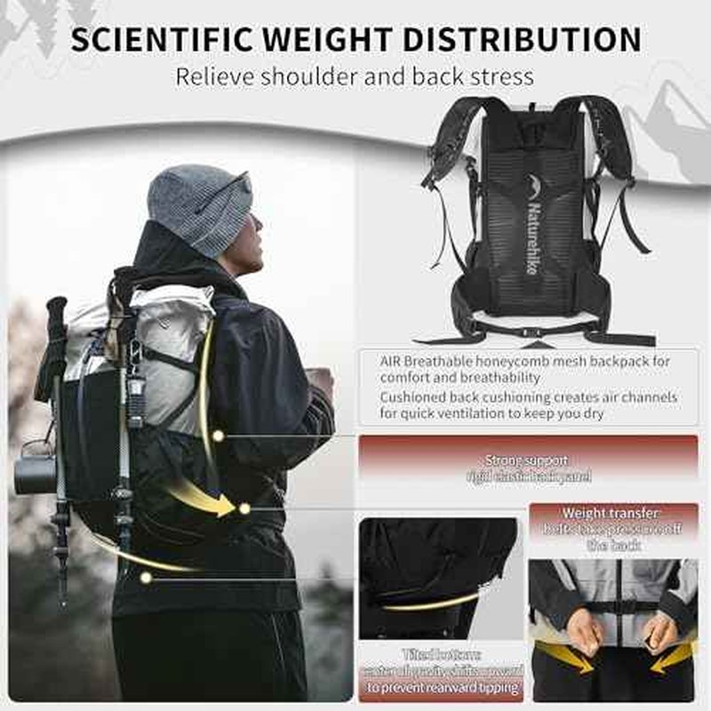 Naturehike Hiking Backpack, 30+5L Travel Backpack with Macromolecule Fabric, Hiking Daypack with AIR Backpack System for Women Men