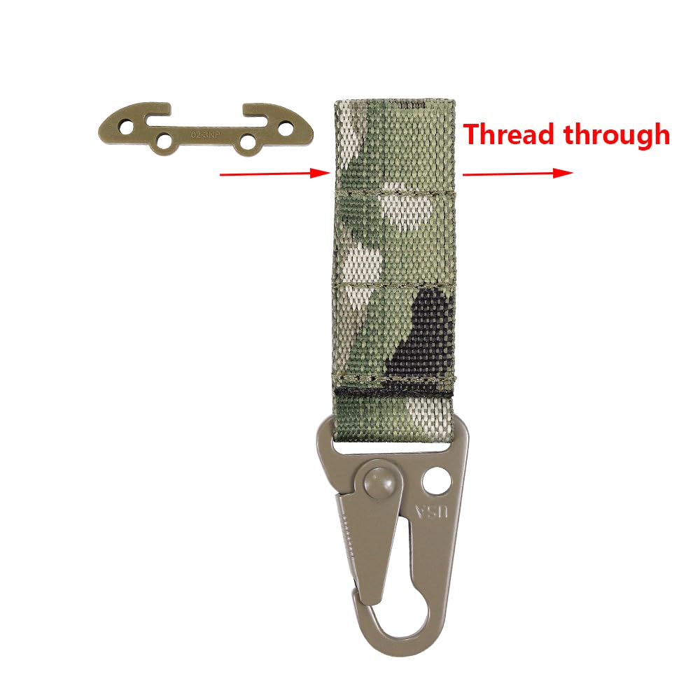 Tactical Gear Clip Clash Hook Hanging Carabiner T-Mount MOLLE Webbing Battle Belt Clip Metal Key Holder Vest Accessories (Multicam Clash Hook(2PACK))