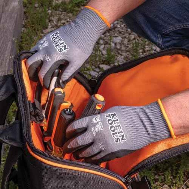 Klein Tools 60589 Work Gloves, Knit Dipped Cut Resistant ANSI A4 Nitrile Coated Gloves, HPPE Fabric, Touchscreen Capable Fingertips, Large, 2-Pair