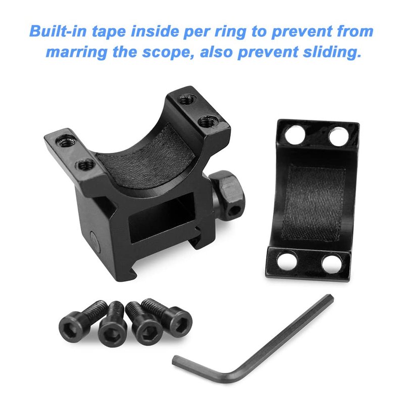 Modkin 1'' Dovetail Scope Rings, Medium Profile Scope Mounts for 11 mm Dovetail Rails - 2 Pieces (One has Stop pin)