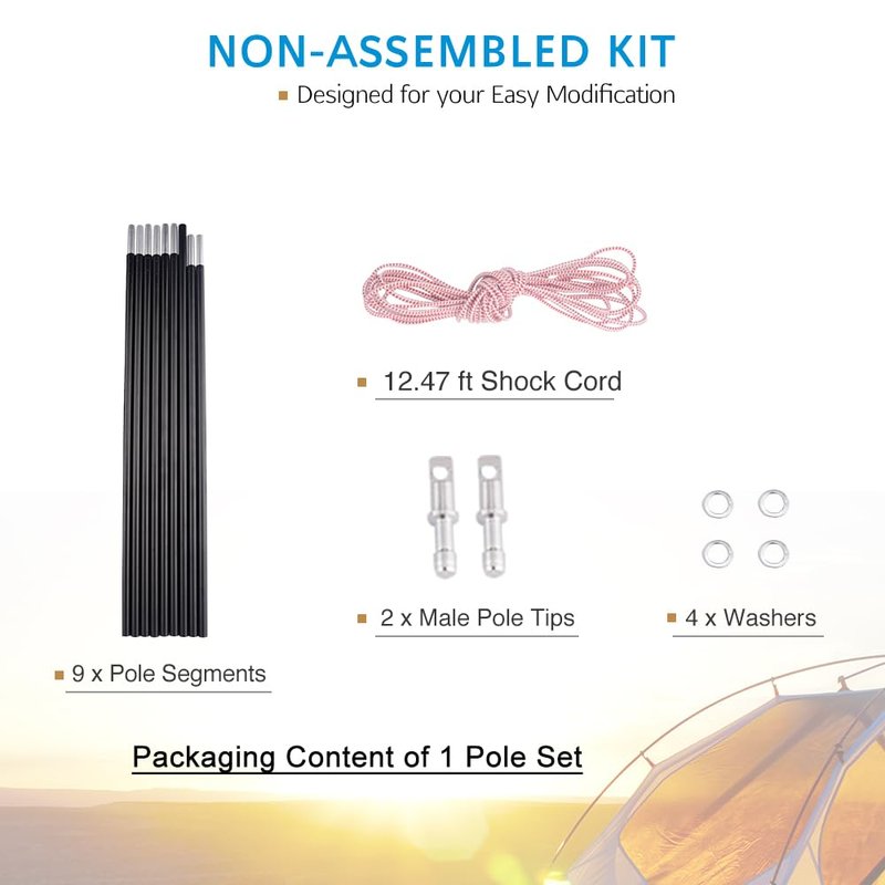 BRILLIANCE4U Tent Poles 12ft 8.5mm, Fits Female and Male Ends Tent, 7001 T6 Heated Aluminum Tent Pole Repair Kit, Lightweight Tent Poles Replacement, Outer Diameter 0.33" 1 Pole Pack