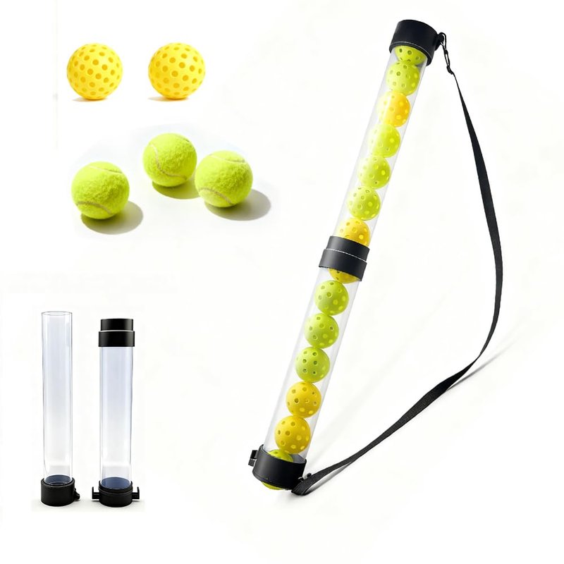 OLISDCCMY Pickleball Ball Retriever - 2-Section Foldable Pickup Tube with Shoulder Strap, Semi-Transparent Tube Holds 14 Balls, No Bend Ball Pickup Tool for Tennis & Pickleball Training