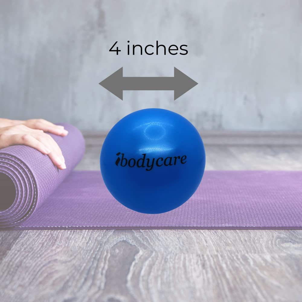 ibodycare Pilates 4" (10cm) Accessory Mini Ball for AeroPilates, Yoga, Fitness, Strength, Pilates Reformer or Mat Pilates (Blue-with-Pump)