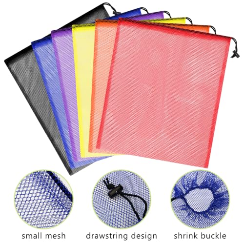 CHRORINE Multicolor Mesh Storage Bags 15.5x13.5 Inch, Pack of 6 for Travel & Gym