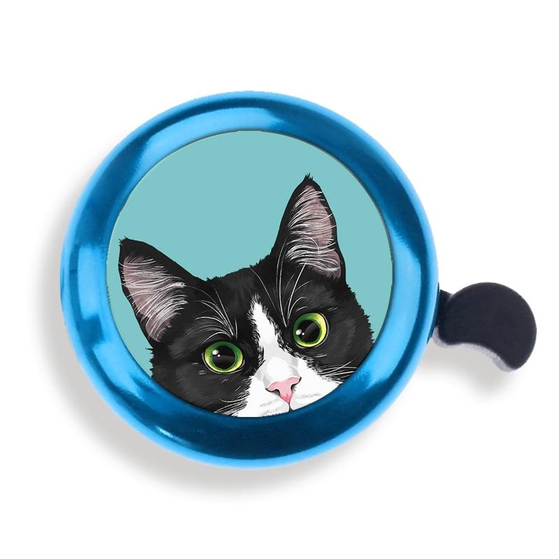 WIRESTER Blue Aluminum Round Bike Bell, Classic Ring Bicycle Bell, Bike Accessories Bell Ring for Adults Kids Girls Boys - Black White Tuxedo Cat