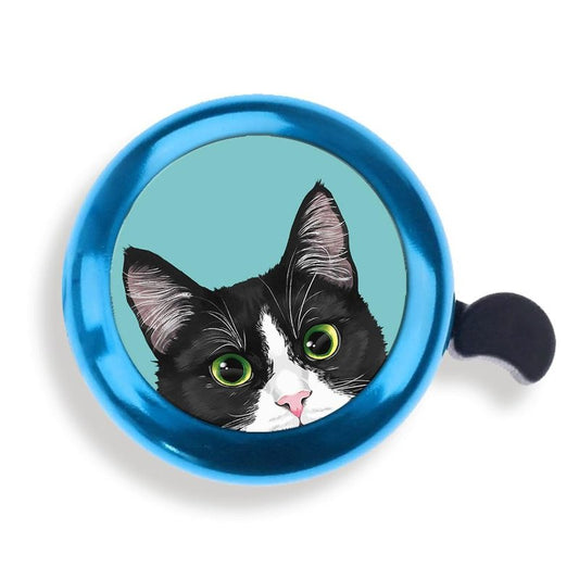 WIRESTER Blue Aluminum Round Bike Bell, Classic Ring Bicycle Bell, Bike Accessories Bell Ring for Adults Kids Girls Boys - Black White Tuxedo Cat
