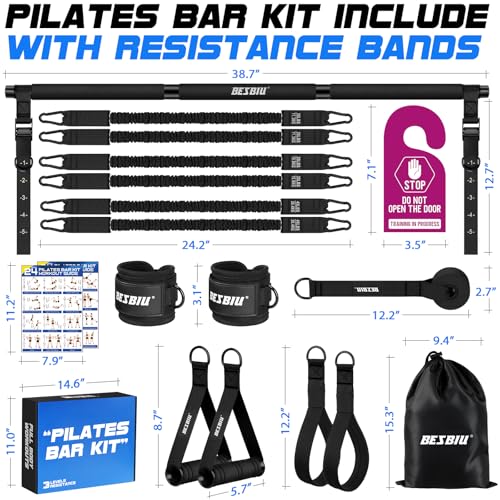 Pilates Bar Kit with Resistance Bands for Working Out, 210lbs Heavy Resistance Bands with Handles, Pilates Equipment with Resistance Band Bar for Men Women, at Home Gym Full Body Workout Equipment