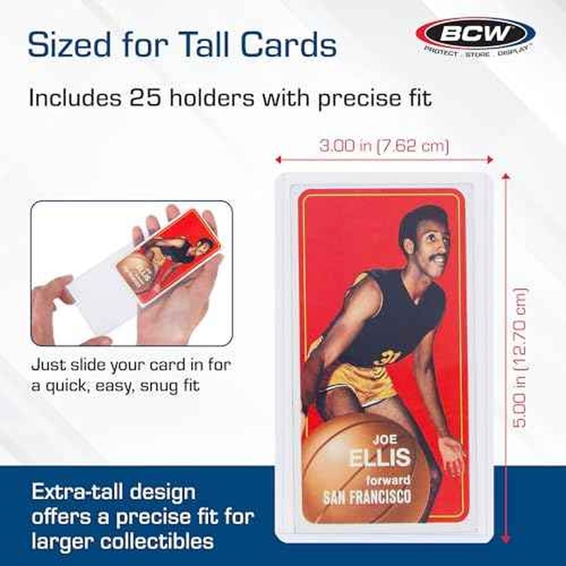 BCW Tall Card Topload Holders ? 25 Pack | Premium Top Loaders for Sports Trading Cards | Fits Tall Basketball, Football, Widevision Cards | Clear Rigid Toploader Card Protectors