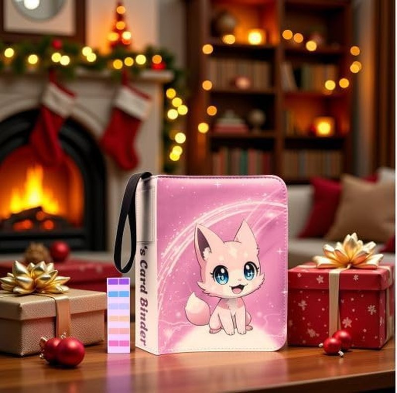 Trading Card Binder - 4 Pocket Album for Girls | 440 Pockets, Pink, Includes Name Tag & Tab Stickers