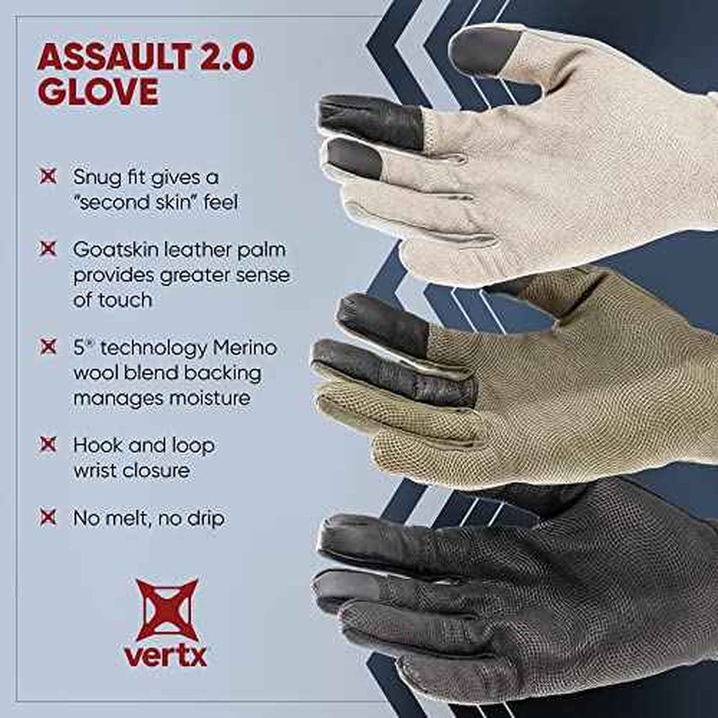 Vertx Mens Gloves, Breathable, Touch Screen Compatible Leather Palm, Removable Index Finger