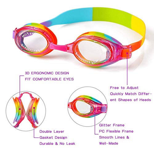 ProChosen Kids Swim Goggles, Swim Goggles for Kids 6-14 Children Teens Anti-Fog UV Protection, Boys Girls Swimming Goggles (Multicolor)