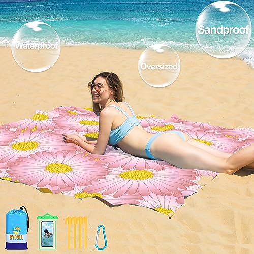 BYDOLL Beach Blanket 78''×81''1-5 Adults Oversized Lightweight Waterproof Sandproof Beach Blanket Large Picnic Mat Beach Blanket for Beach Travel Camping Hiking Picnic