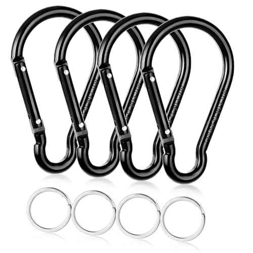 Ouligay 4pcs Large Carabiner Clip 4 inch D Ring Heavy Duty Carabiner Clips, Spring Snap Hook Small Carabiner Clips with Key Rings Aluminum Carabiner Keychain for Outdoor Camping Swing Hiking Dog Leash
