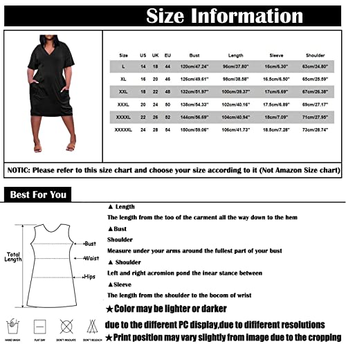 Plus Size Dresses for Curvy Women Oversize T Shirt Midi Dress Loose Short Sleeve V Neck Beach Dress Casual Tshirt Dress Trendy Lounge Elegant Summer Dress Womens Comfy Going Out Dress Plus Size Dress